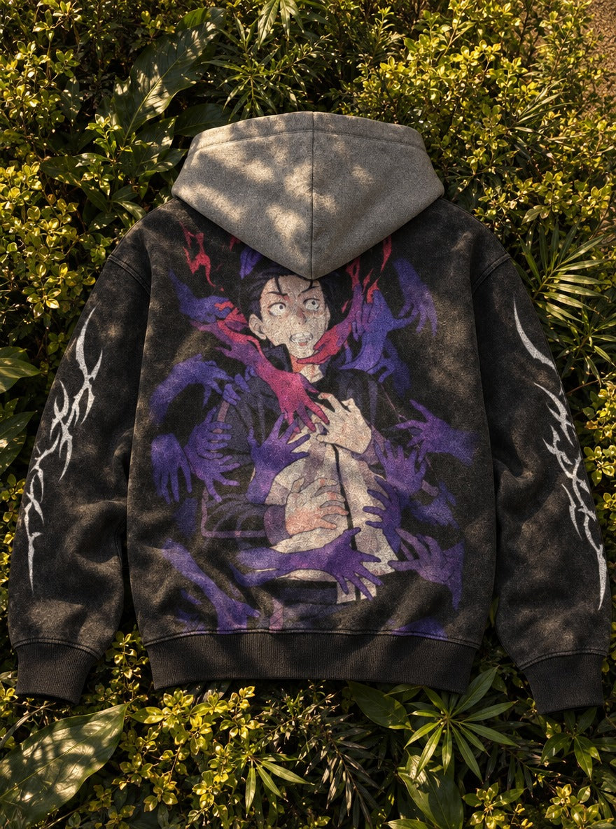 Gripping Despair – Black & Grey Hoodie – flat-lay | Re Zero