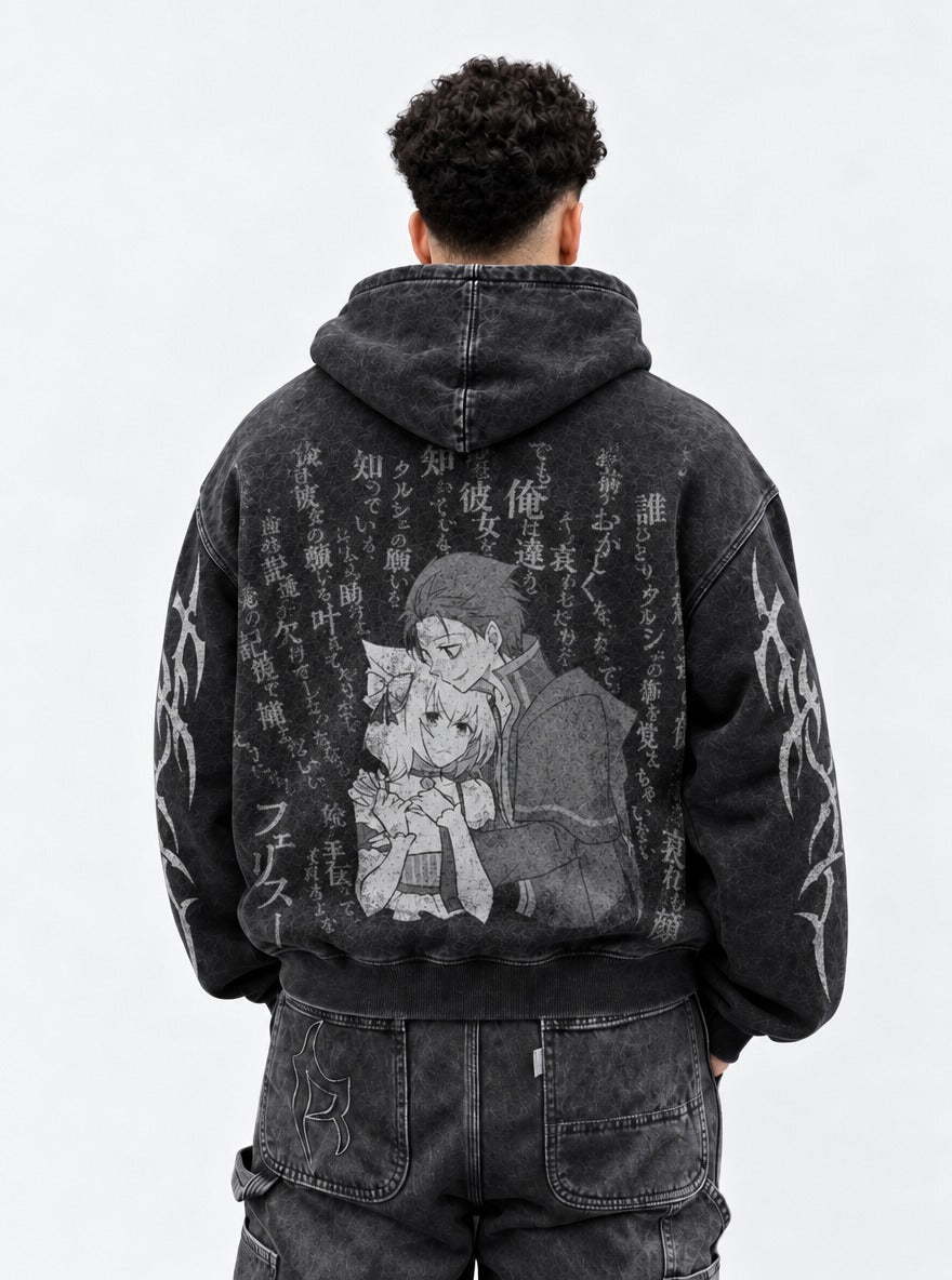 Monochrome Embrace – Hoodie – model shot | Re Zero