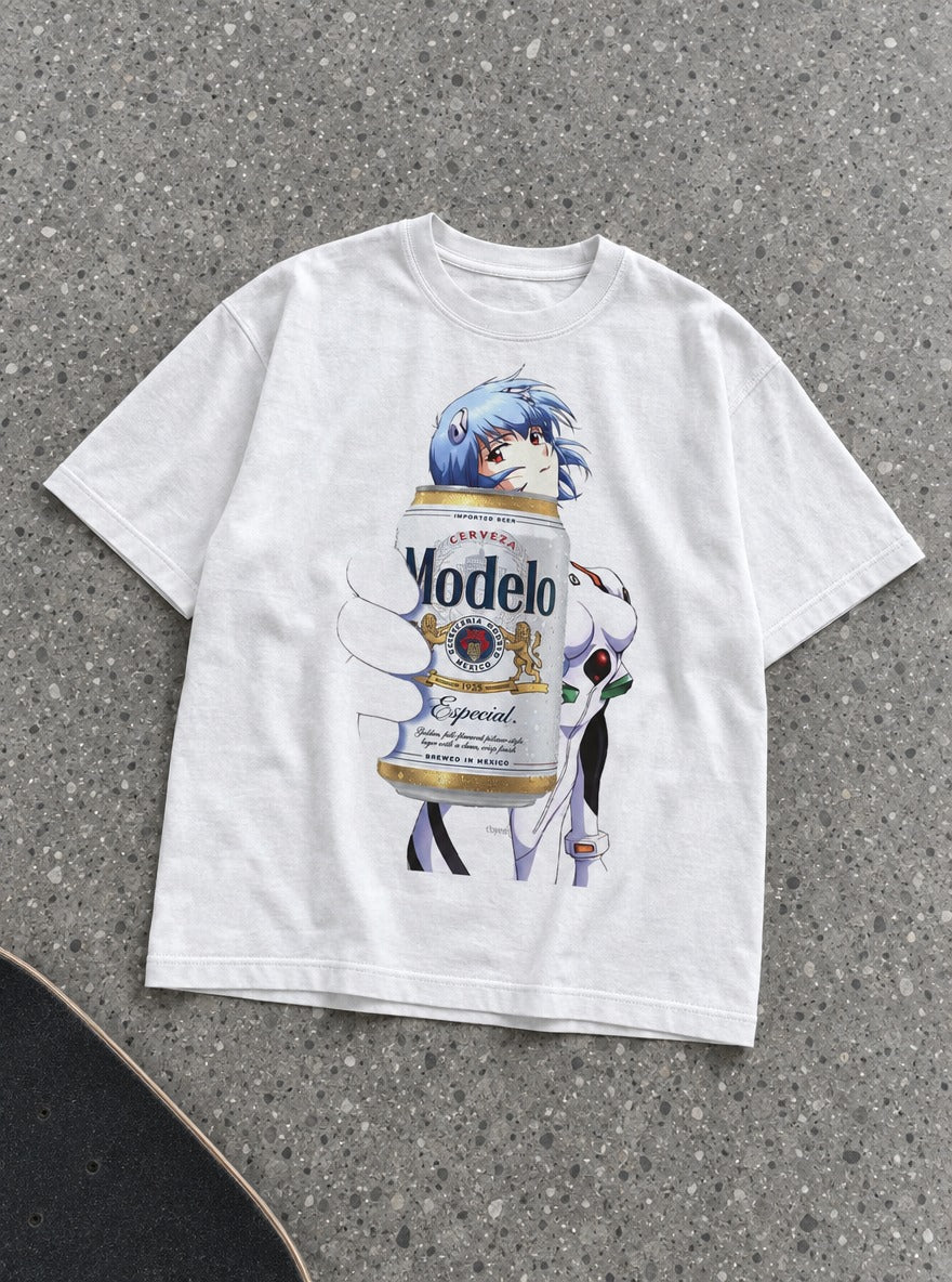 Rei Ayanami Modelo Eva – White Tee – flat-lay | Meme Tees