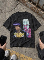 Ricardo Higashikata – Black Acid Wash Tee – flat-lay | Meme Tees