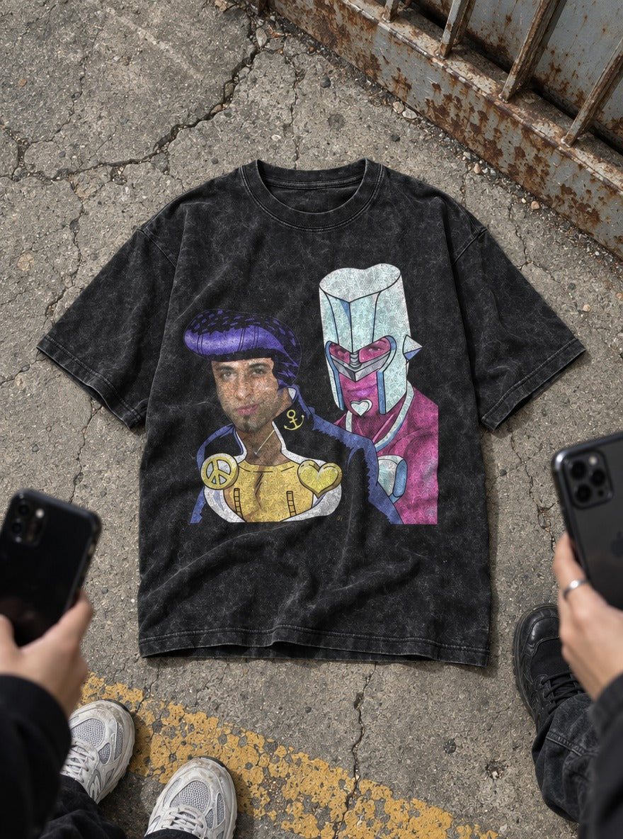 Ricardo Higashikata – Black Acid Wash Tee – flat-lay | Meme Tees