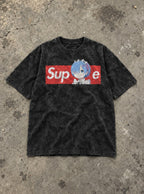 Supreme – Black Acid Wash Tee – flat-lay | Meme Tees