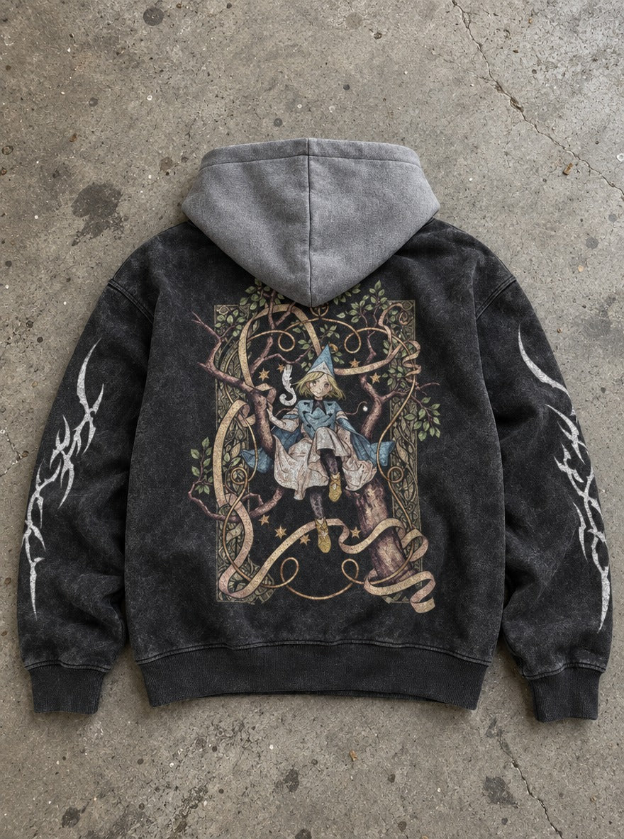 Starbound Witch – Black & Grey Hoodie – flat-lay | Witch Hat Atelier
