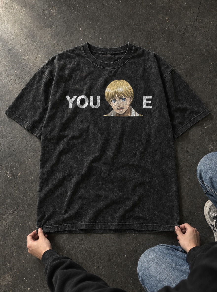 You Armin E – Black Acid Wash Tee – flat-lay | Meme Tees