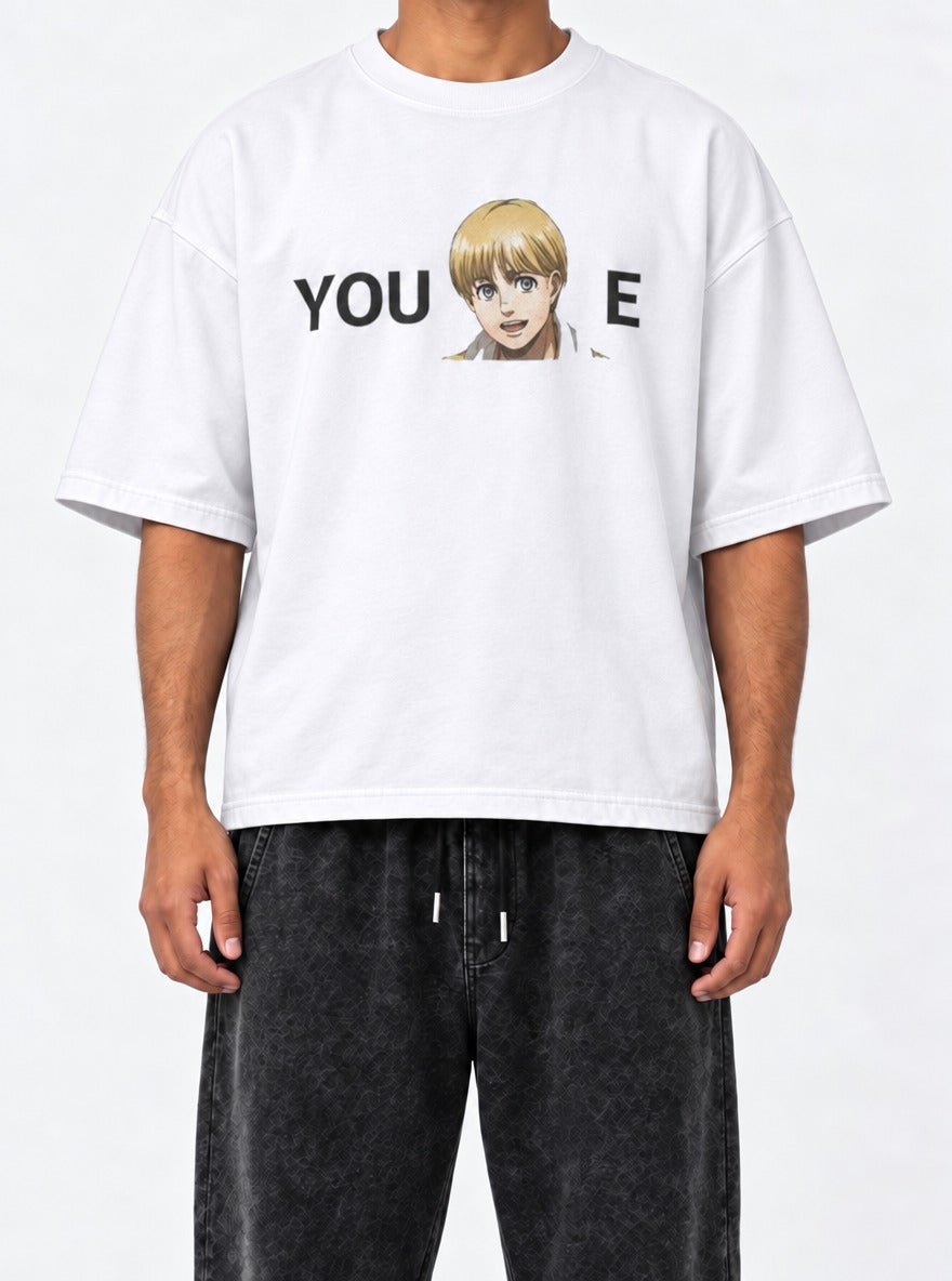 You Armin E – White Tee – model shot | Meme Tees